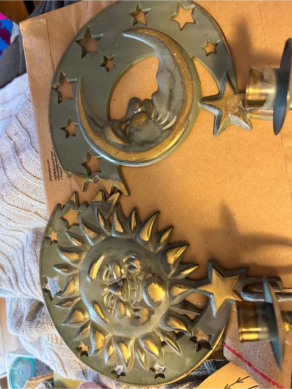 PartyLite Green Sun Face Wall Sconce - Metal Celestial Decor 1998